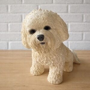 Danbury Mint Bashful Bichon Frise Dog Figurine Resin Sculpture 1990s 8" Tall